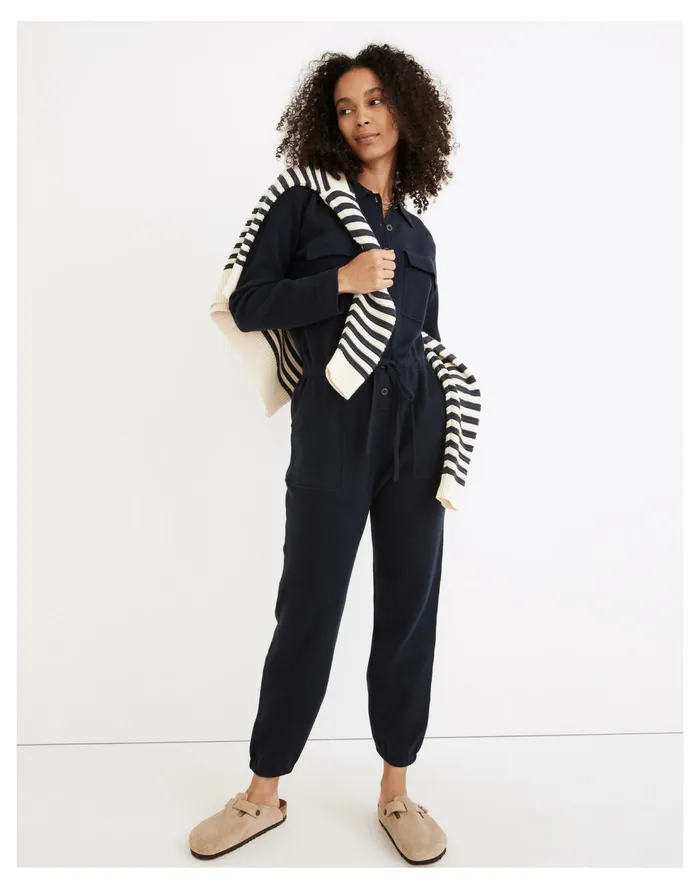 Gaitwin Tie Waist Sweater Jumpsuit Heather Harbor Women Madewell Sweaters
