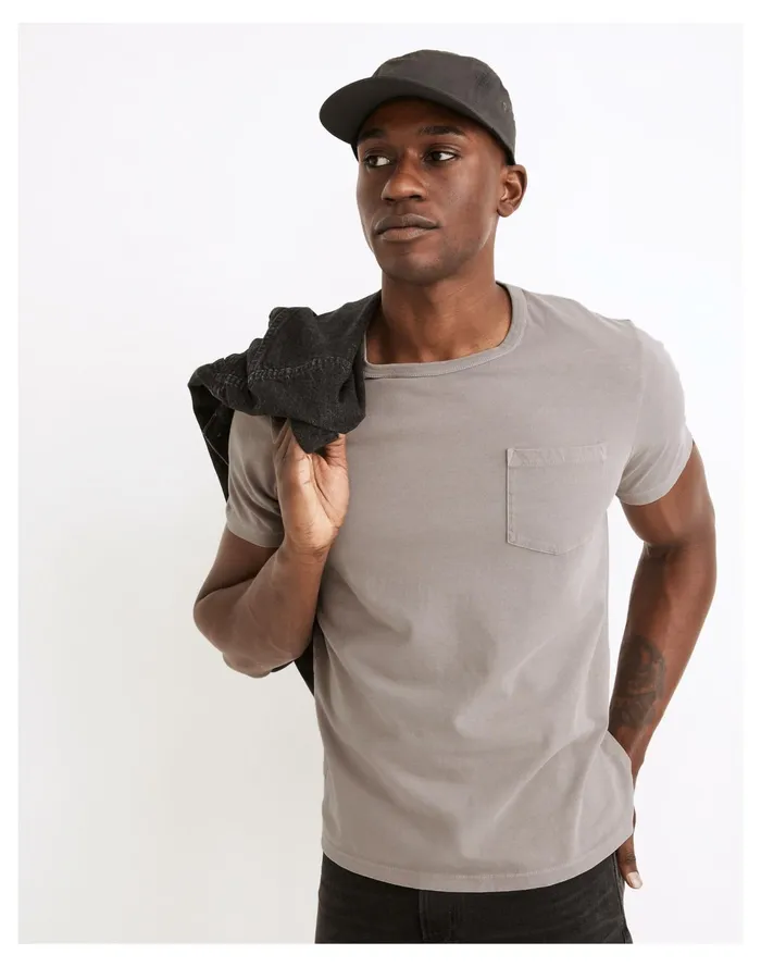 Garment Dyed Allday Crewneck Pocket Tee Steel Dawn Men Madewell Tees