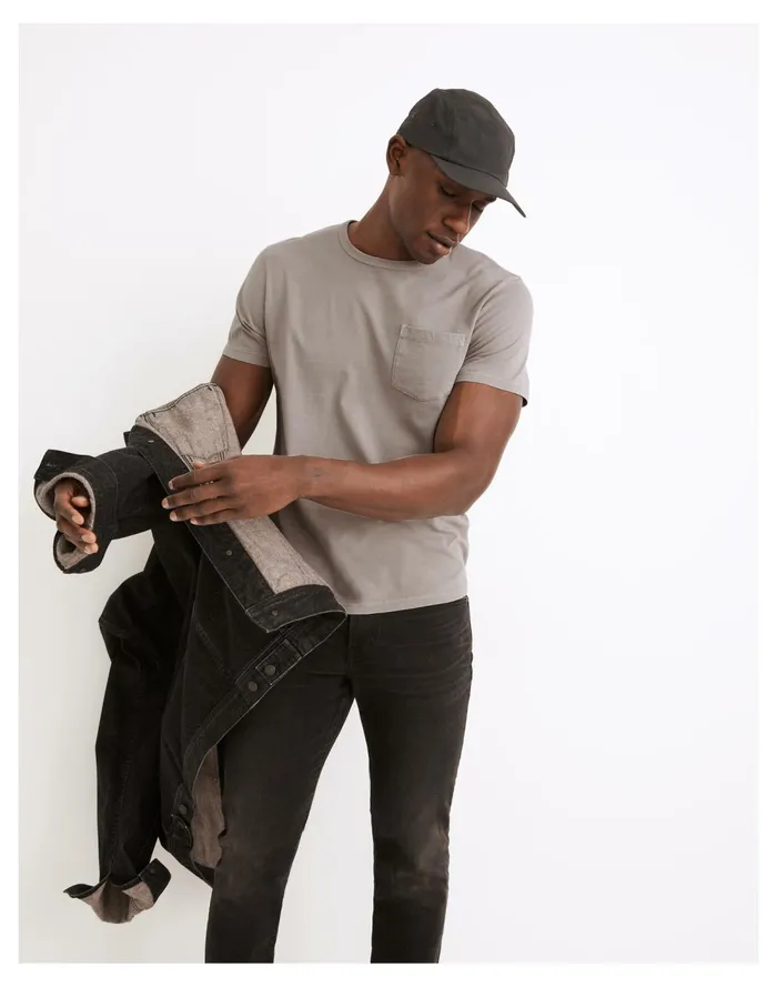 Garment Dyed Allday Crewneck Pocket Tee Steel Dawn Men Madewell Tees