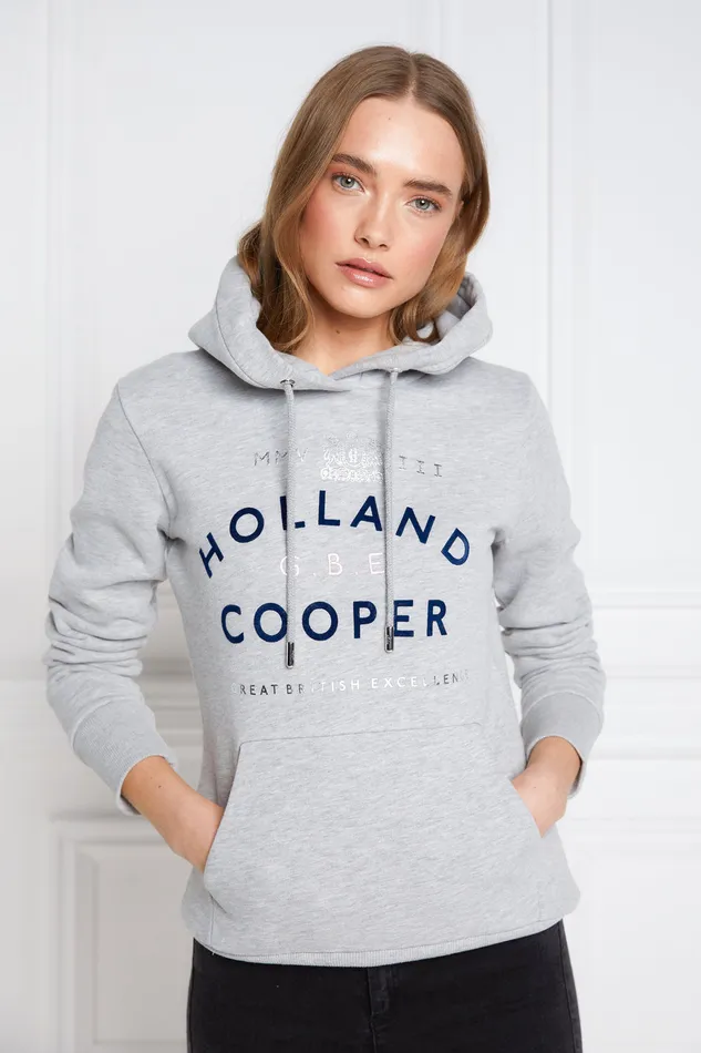GBE Flock Logo Hoodie Mid Grey Marl Women Holland Cooper Hoodies