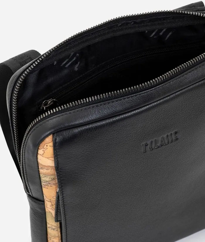 Geo Classic Black Leather Shoulder Strap Man Alviero Martini Crossbody and Messenger Bags