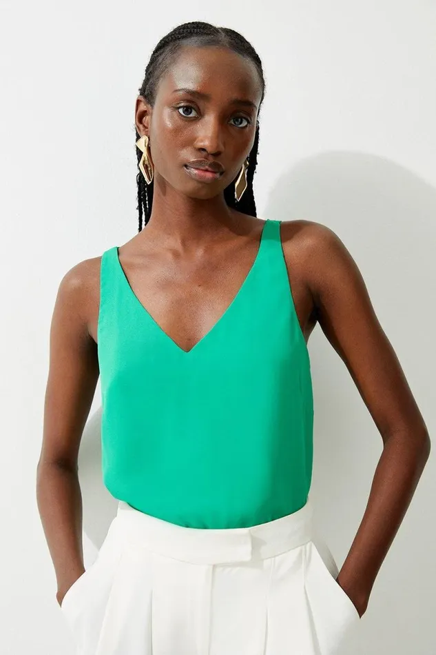Georgette Woven Cami Top Green Women Karen Millen Tops