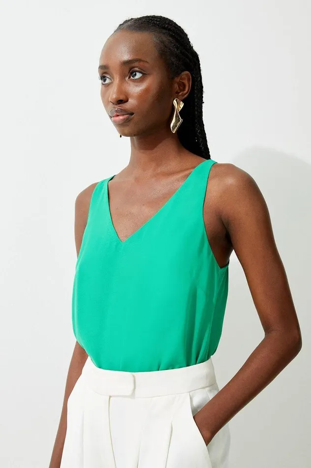 Georgette Woven Cami Top Green Women Karen Millen Tops