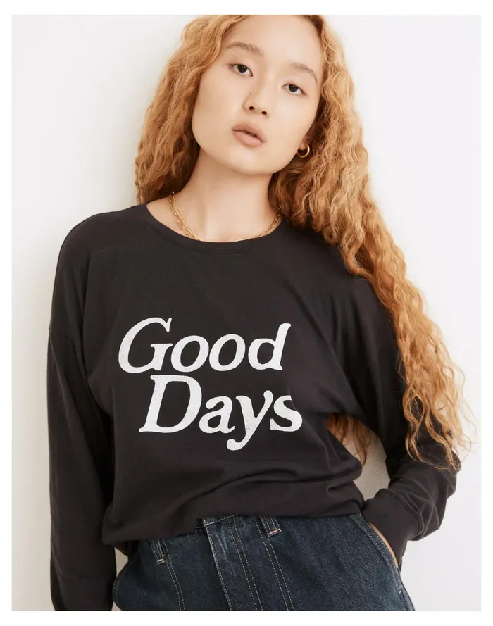 Good Days Graphic Softfade Cotton Long Sleeve Tee Black Coal Women Madewell Tees