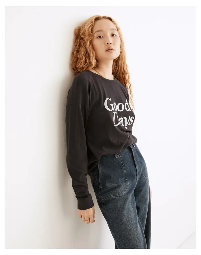 Good Days Graphic Softfade Cotton Long Sleeve Tee Black Coal Women Madewell Tees Good Days Graphic Softfade Cotton Long Sleeve Tee Black Coal Women Madewell Tees