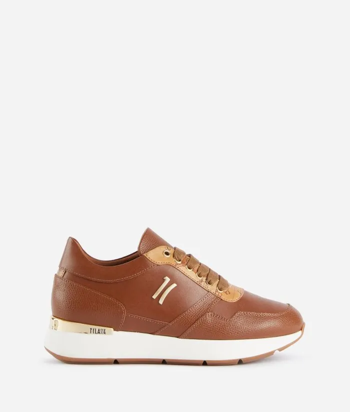 Grainy Leather Running Shoes With 1c Logo Chestnut Woman Alviero Martini Sneakers