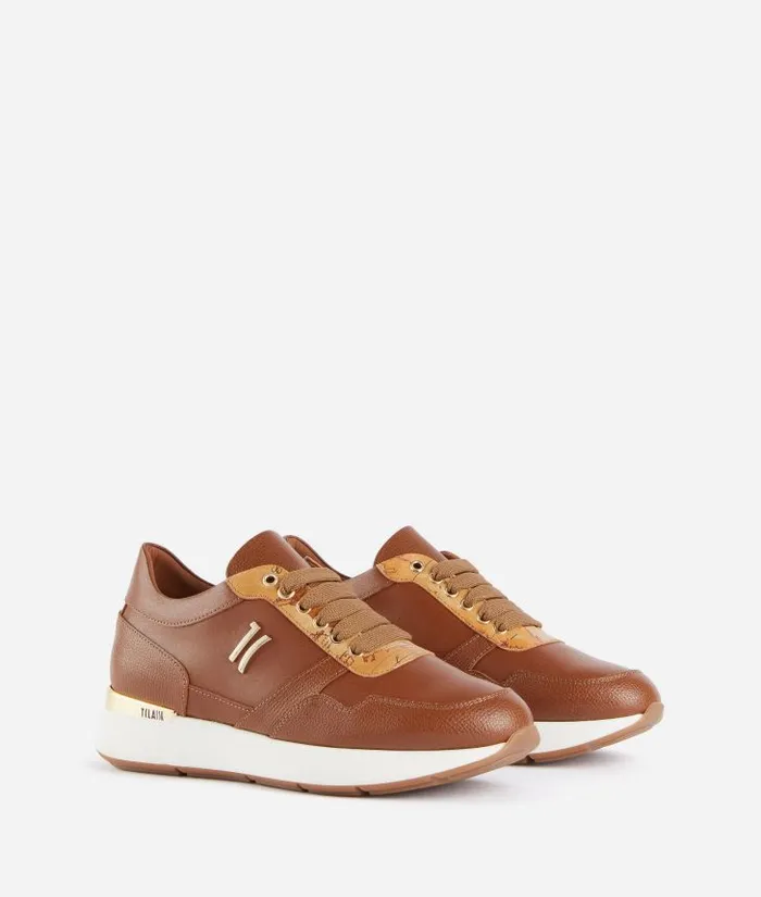 Grainy Leather Running Shoes With 1c Logo Chestnut Woman Alviero Martini Sneakers