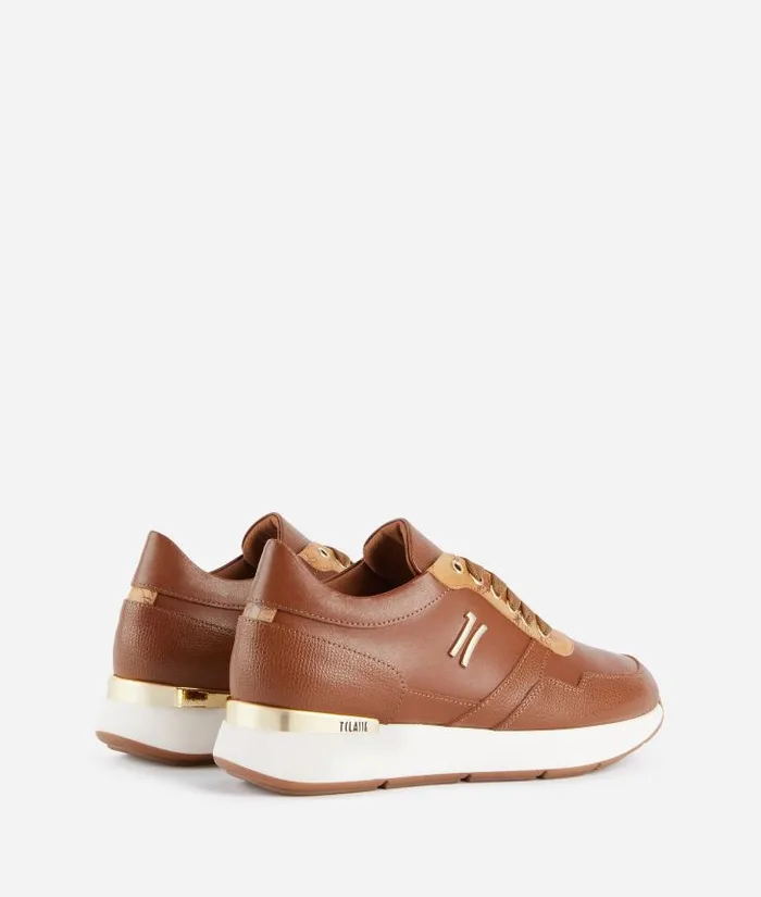 Grainy Leather Running Shoes With 1c Logo Chestnut Woman Alviero Martini Sneakers