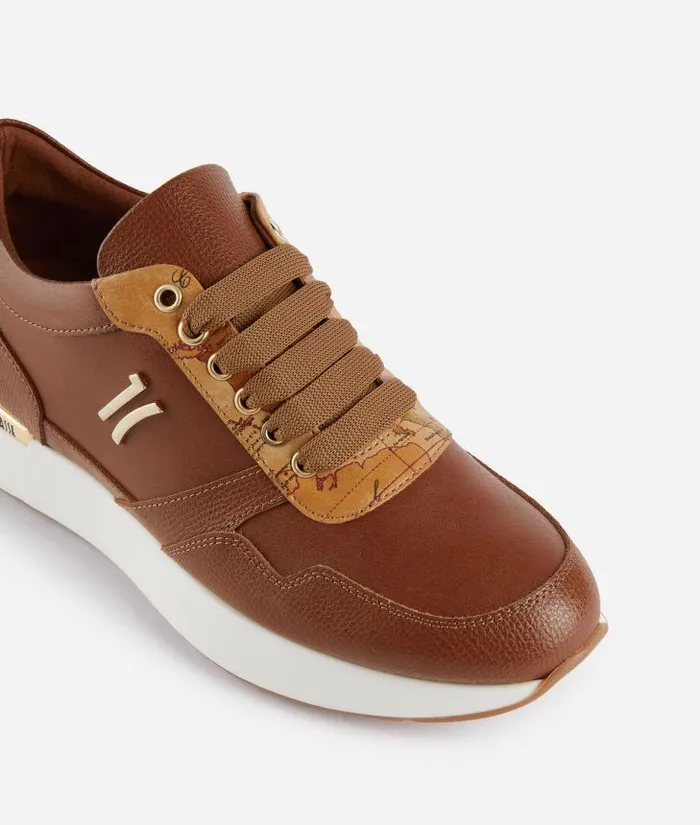 Grainy Leather Running Shoes With 1c Logo Chestnut Woman Alviero Martini Sneakers