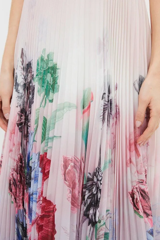 Guipure Lace Pleat Border Print Woven Maxi Dress Ivory Women Karen Millen Dresses
