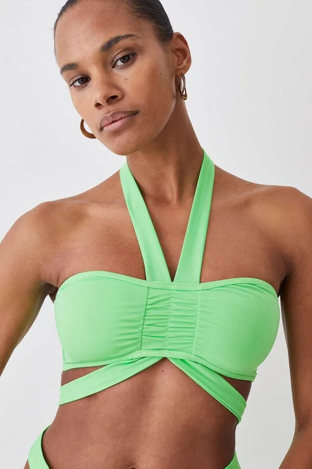 Halter Neck Bikini Top Green Women Karen Millen Swimwear