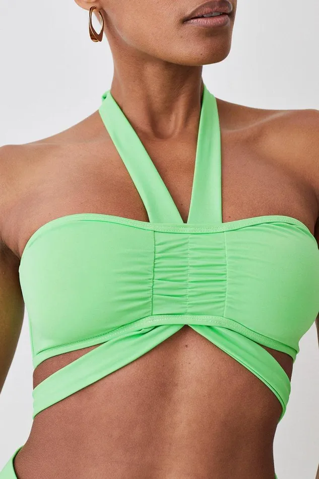 Halter Neck Bikini Top Green Women Karen Millen Swimwear