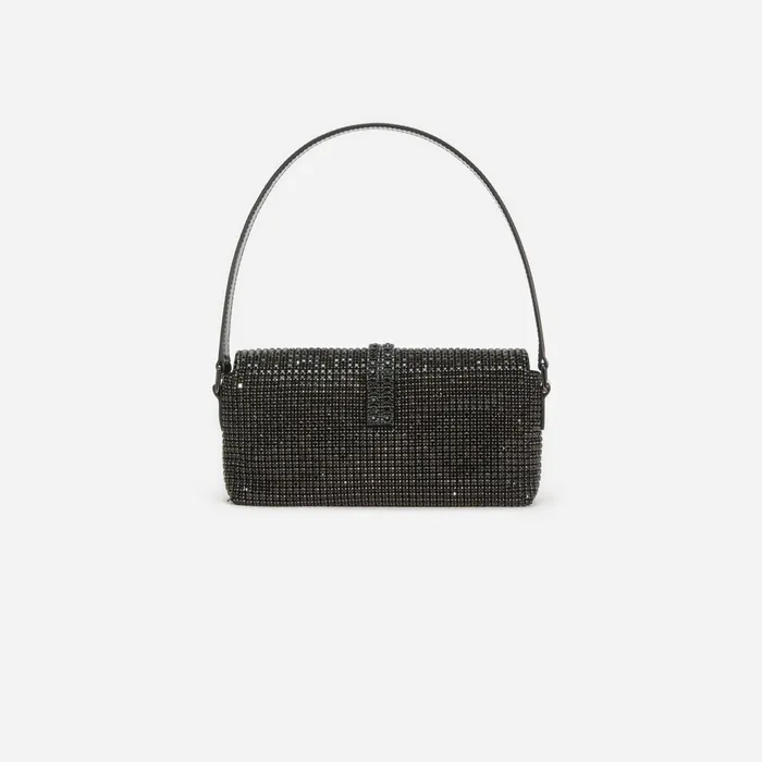 Handbags Women Self Portrait Black Rhinestone Chainmail Baguette Bag