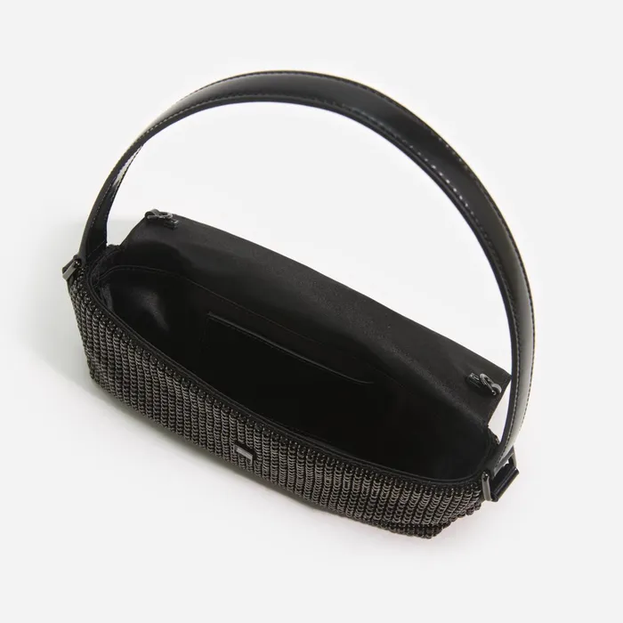 Handbags Women Self Portrait Black Rhinestone Chainmail Baguette Bag