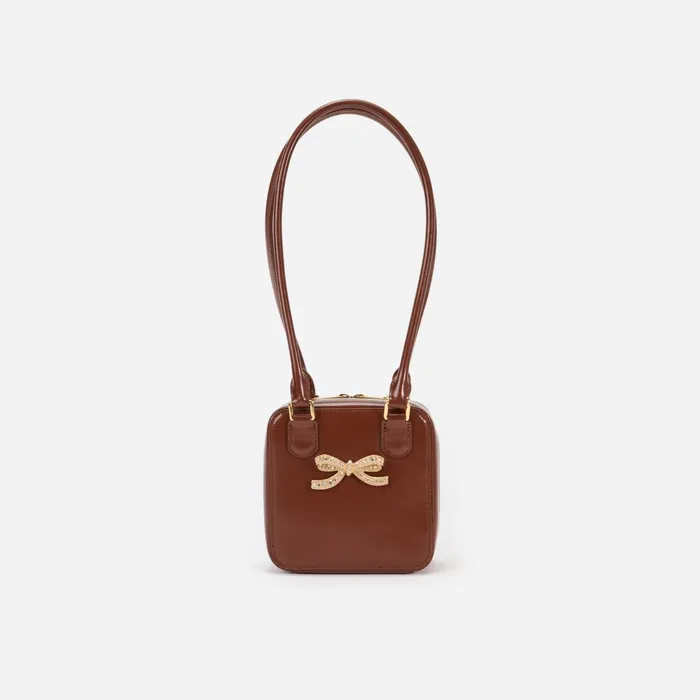 Handbags Women Self Portrait Brown Leather Square Shoulder Bag