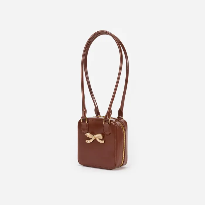 Handbags Women Self Portrait Brown Leather Square Shoulder Bag