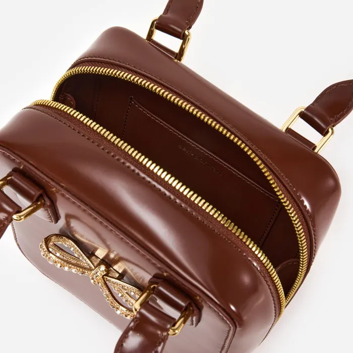 Handbags Women Self Portrait Brown Leather Square Shoulder Bag