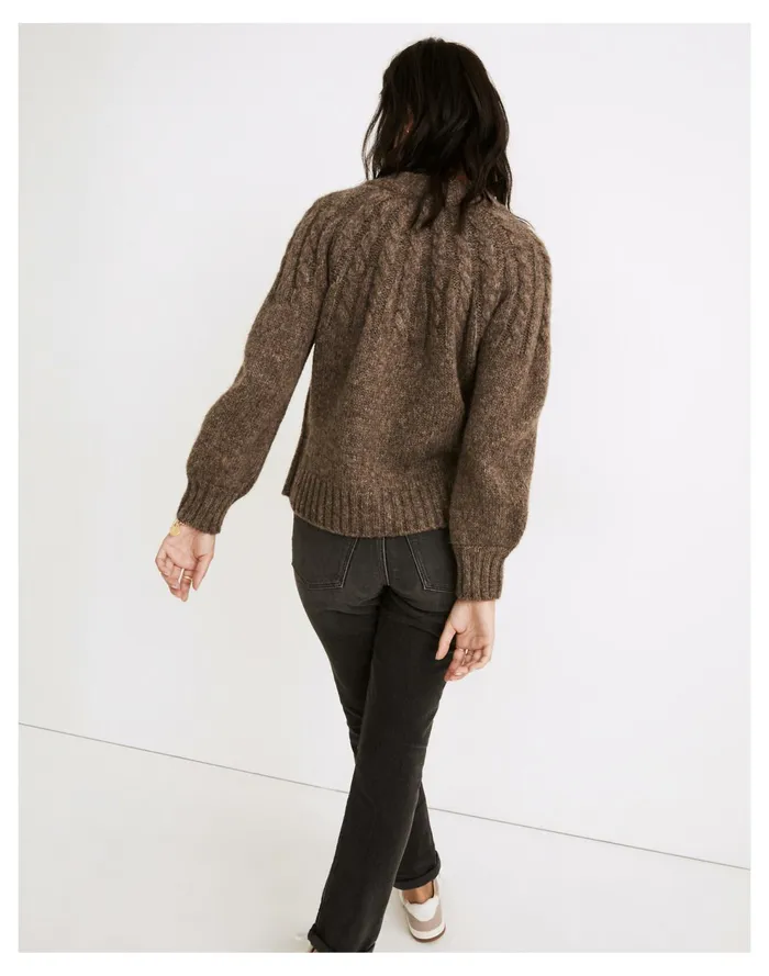 Harwood Cableknit Mockneck Cardigan Sweater Heather Otter Women Madewell Sweaters