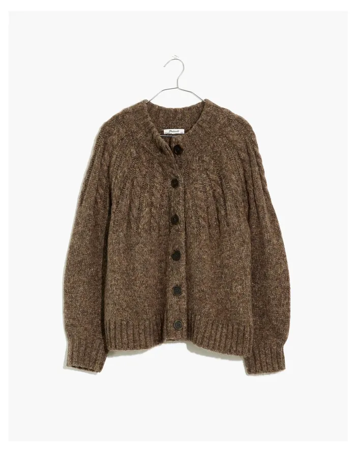 Harwood Cableknit Mockneck Cardigan Sweater Heather Otter Women Madewell Sweaters