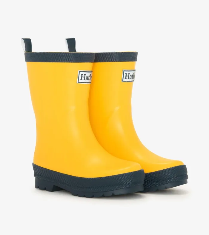 Hatley Rainwear GirlsBoysBaby and Toddler Yellow and Navy Matte Rain Boots