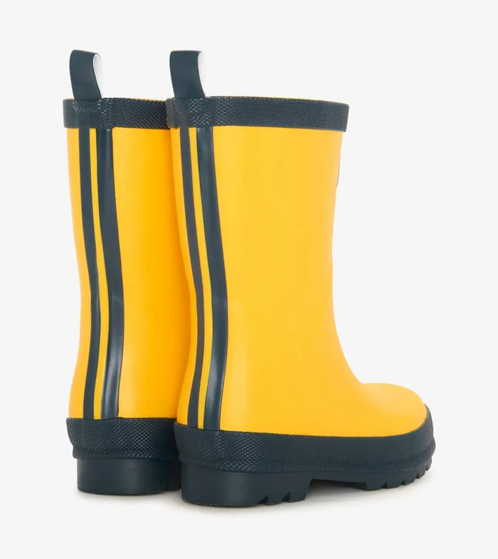 Hatley Rainwear GirlsBoysBaby and Toddler Yellow and Navy Matte Rain Boots