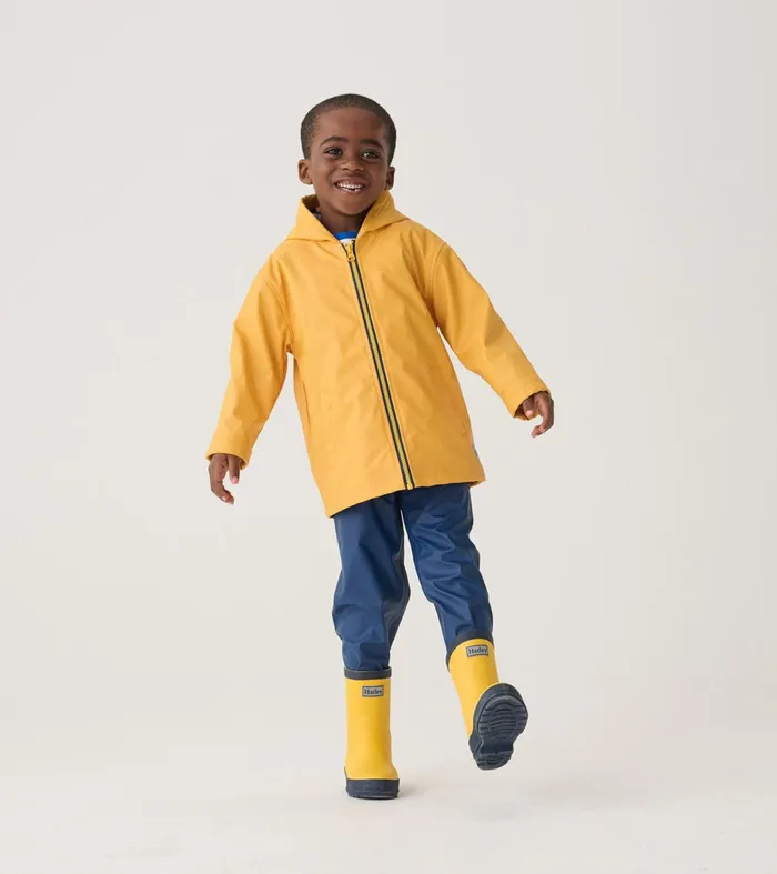 Hatley Rainwear GirlsBoysBaby and Toddler Yellow and Navy Matte Rain Boots