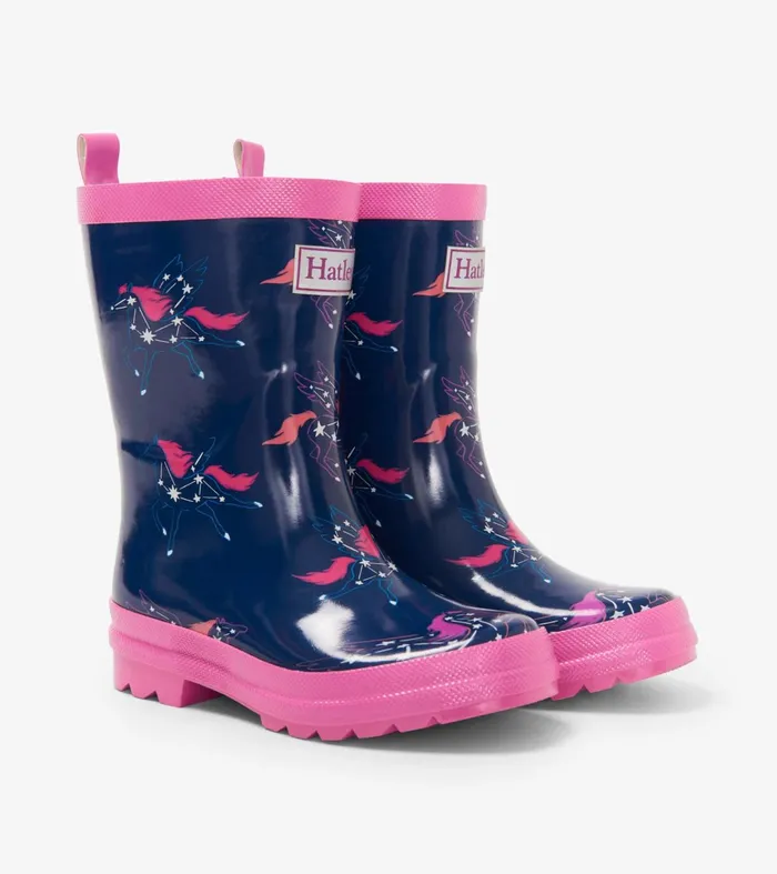 Hatley Rainwear Girls Unicorn Constellations Shiny Rain Boots