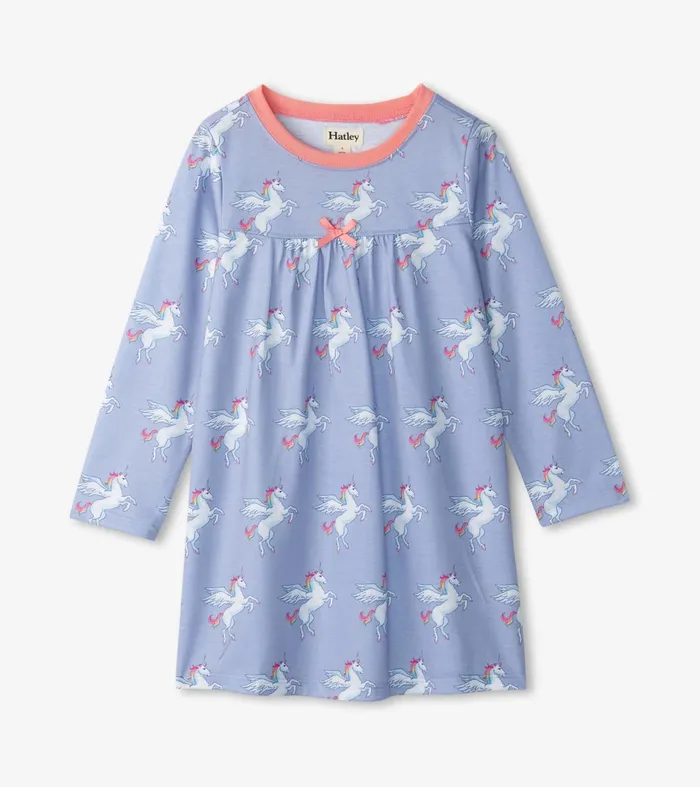 Hatley Sleepwear Girls Girls Rainbow Unicorn Long Sleeve Nightgown