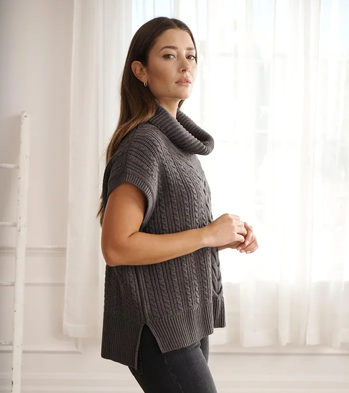 Hatley Sweaters Women Cable Knit Vest 8211 Charcoal Grey