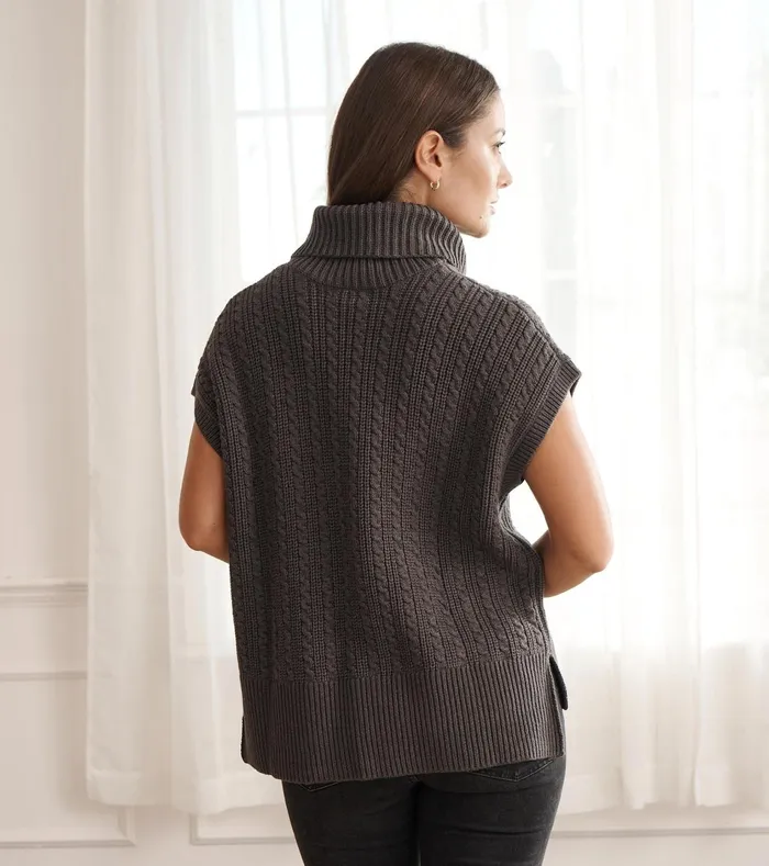 Hatley Sweaters Women Cable Knit Vest 8211 Charcoal Grey