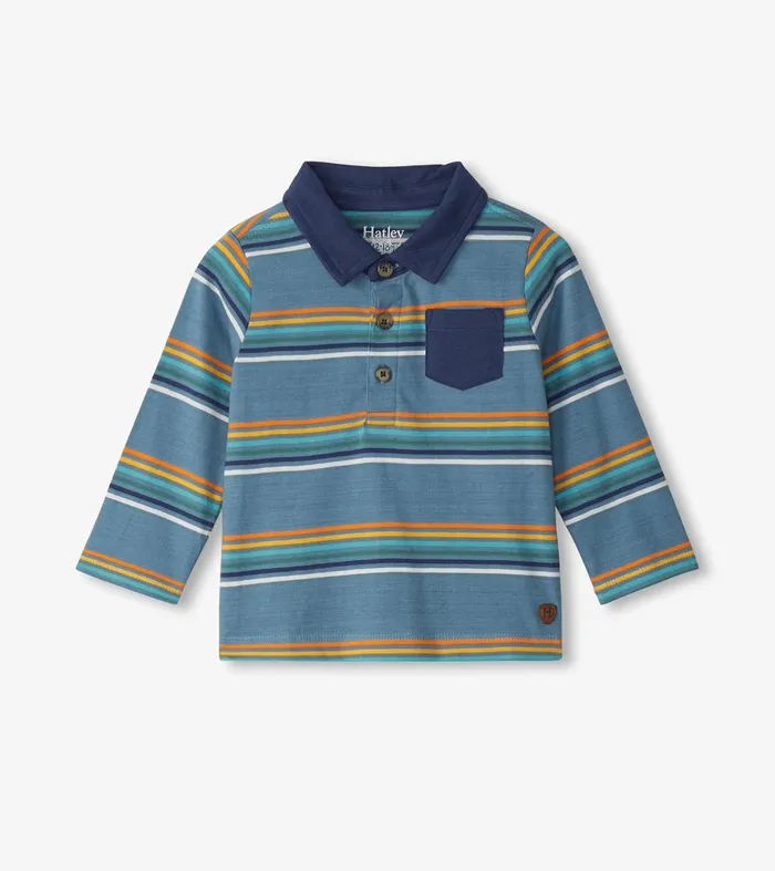 Hatley Tops Baby and Toddler Baby and Toddler Boys Bluestone Stripes Long Sleeve Polo TShirt