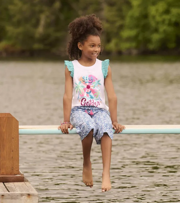 Hatley Tops Girls Girls Stay Golden Ruffle Sleeve Tank Top