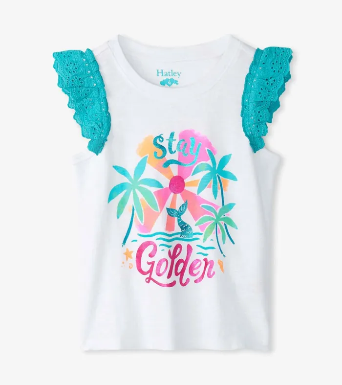 Hatley Tops Girls Girls Stay Golden Ruffle Sleeve Tank Top