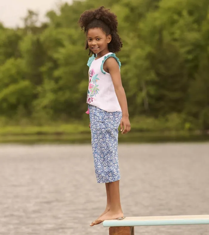 Hatley Tops Girls Girls Stay Golden Ruffle Sleeve Tank Top