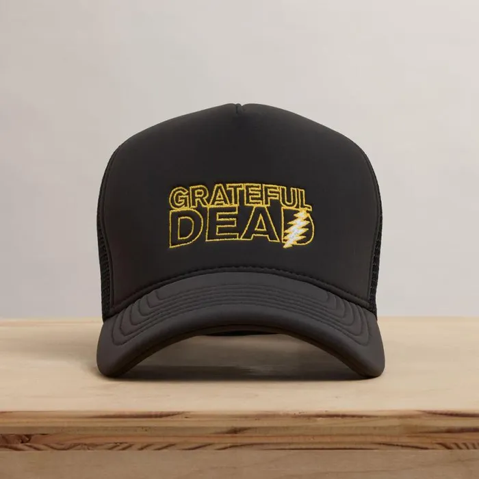Hats MenWomen James Perse Grateful Dead Lightning Bolt Embroidery Trucker Carbon Grey