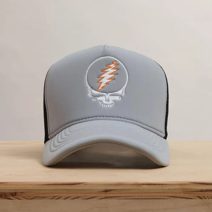 Hats MenWomen James Perse Grateful Dead Skull Embroidery Trucker Pale Grey