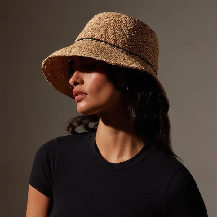 Hats Women James Perse Crochet Bucket Hat Naturalblack Stripe