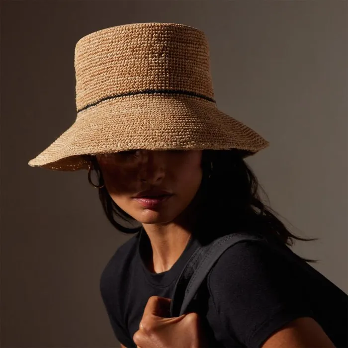 Hats Women James Perse Crochet Bucket Hat Naturalblack Stripe Hats Women James Perse Crochet Bucket Hat Naturalblack Stripe