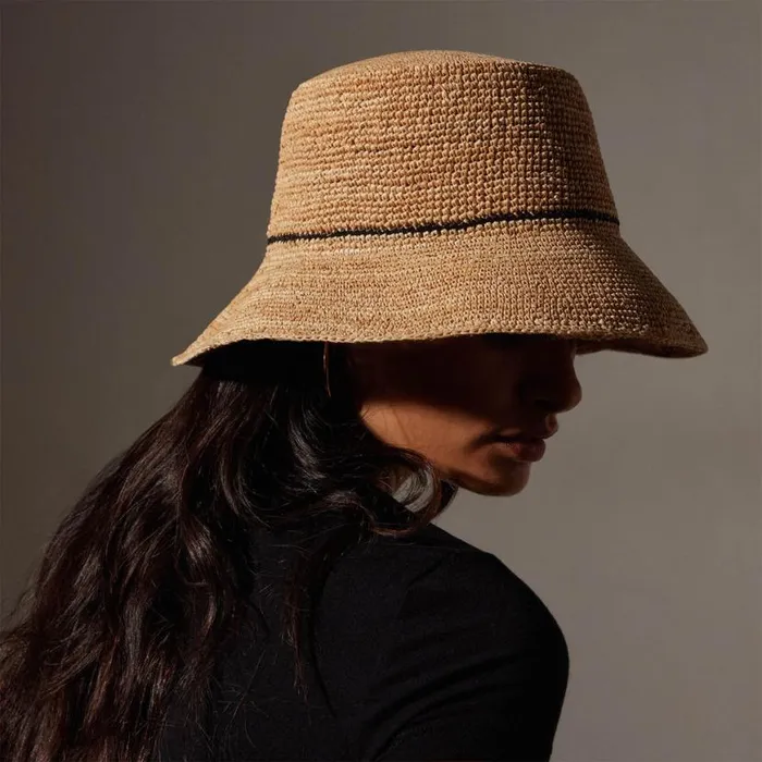 Hats Women James Perse Crochet Bucket Hat Naturalblack Stripe Hats Women James Perse Crochet Bucket Hat Naturalblack Stripe
