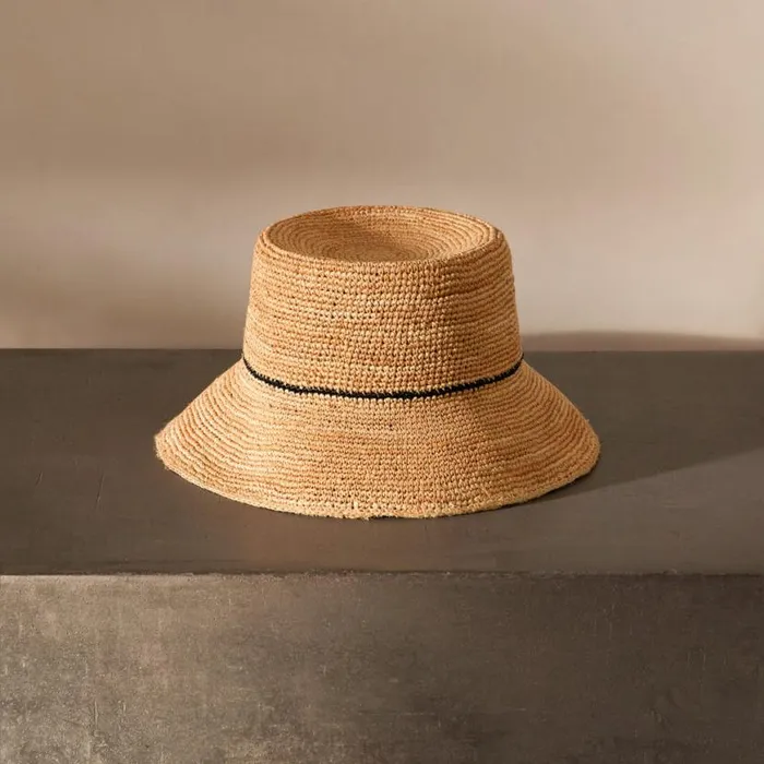 Hats Women James Perse Crochet Bucket Hat Naturalblack Stripe Hats Women James Perse Crochet Bucket Hat Naturalblack Stripe