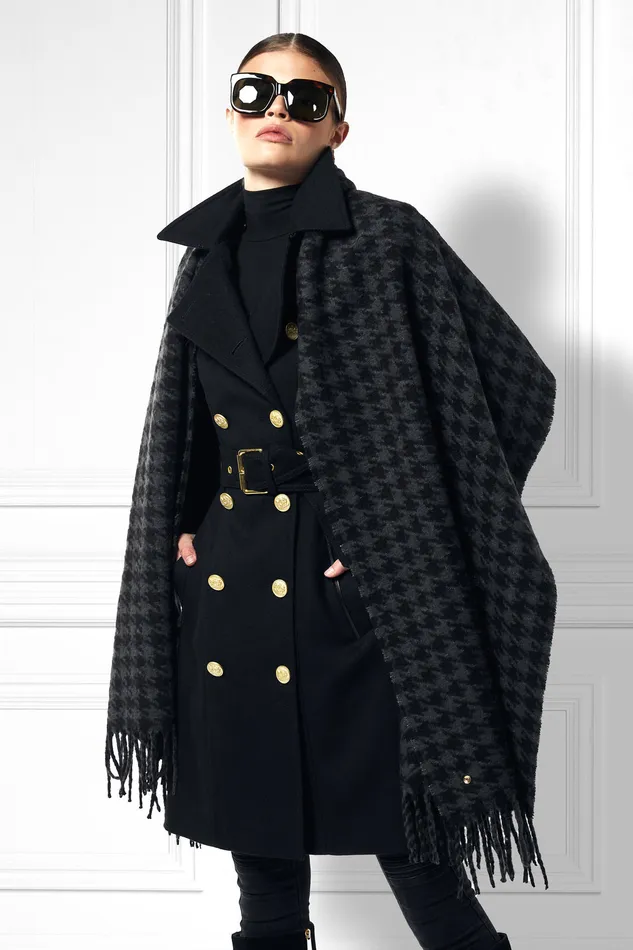 HC Chelsea Scarf Grey Houndstooth Women Holland Cooper Scarves HC Chelsea Scarf Grey Houndstooth Women Holland Cooper Scarves