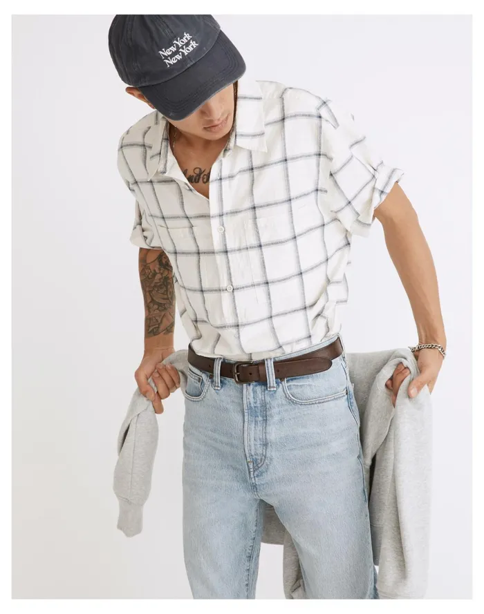 Hemp Cotton Popover Short Sleeve Shirt Vintage Linen Men Madewell Shirts