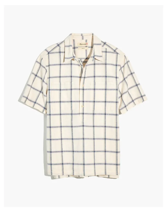 Hemp Cotton Popover Short Sleeve Shirt Vintage Linen Men Madewell Shirts