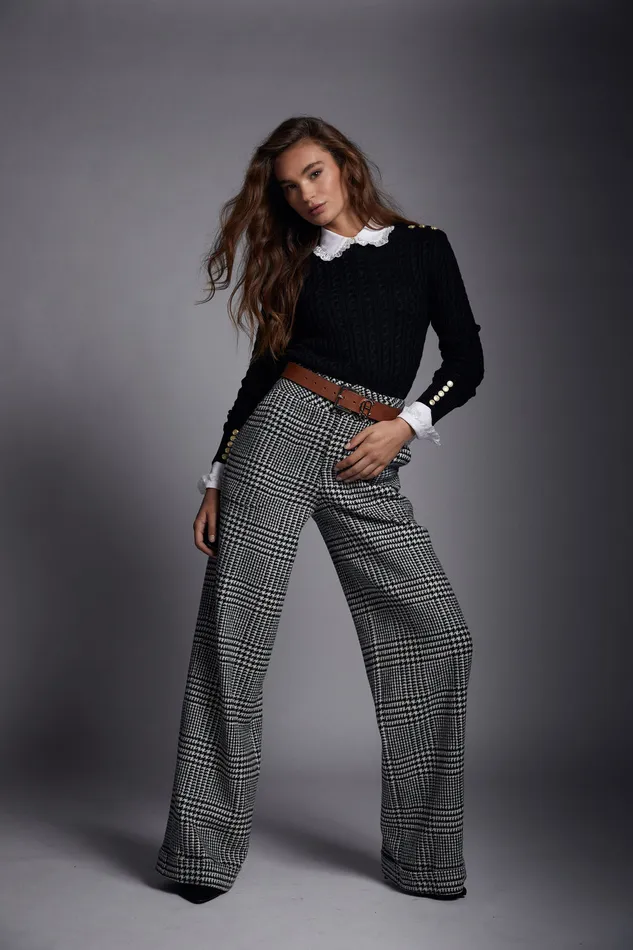 High Waisted Straight Trouser Large Scale Prince Of Wales Mono Women Holland Cooper Trousers
