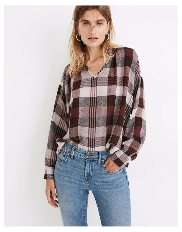 Highroad Popover Shirt In Schorr Plaid Rusted Burgundy Women Madewell Tops and Shirts