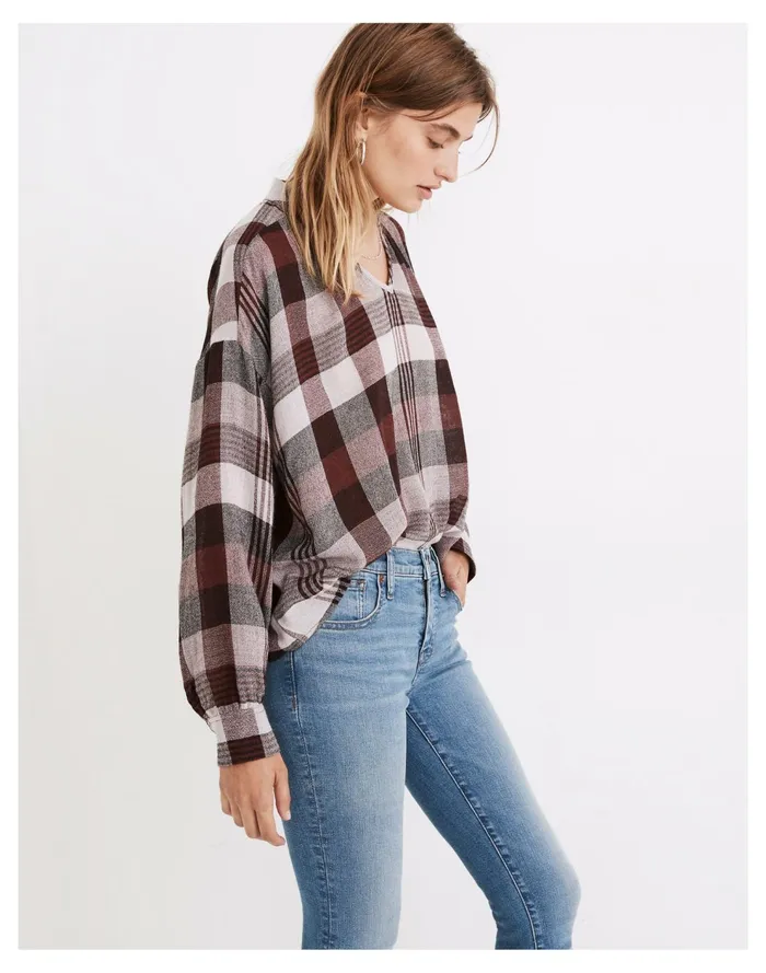 Highroad Popover Shirt In Schorr Plaid Rusted Burgundy Women Madewell Tops and Shirts