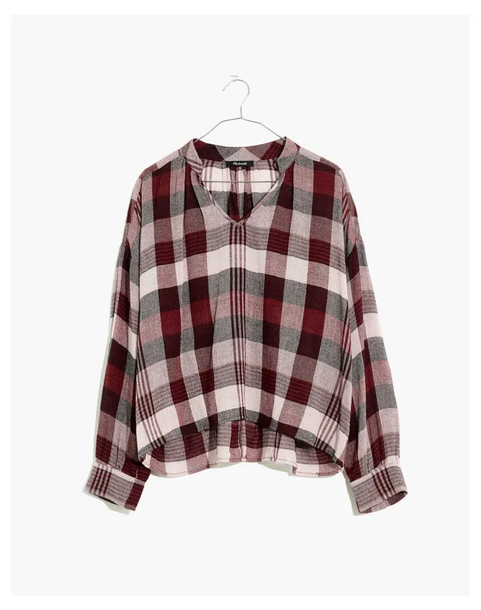 Highroad Popover Shirt In Schorr Plaid Rusted Burgundy Women Madewell Tops and Shirts