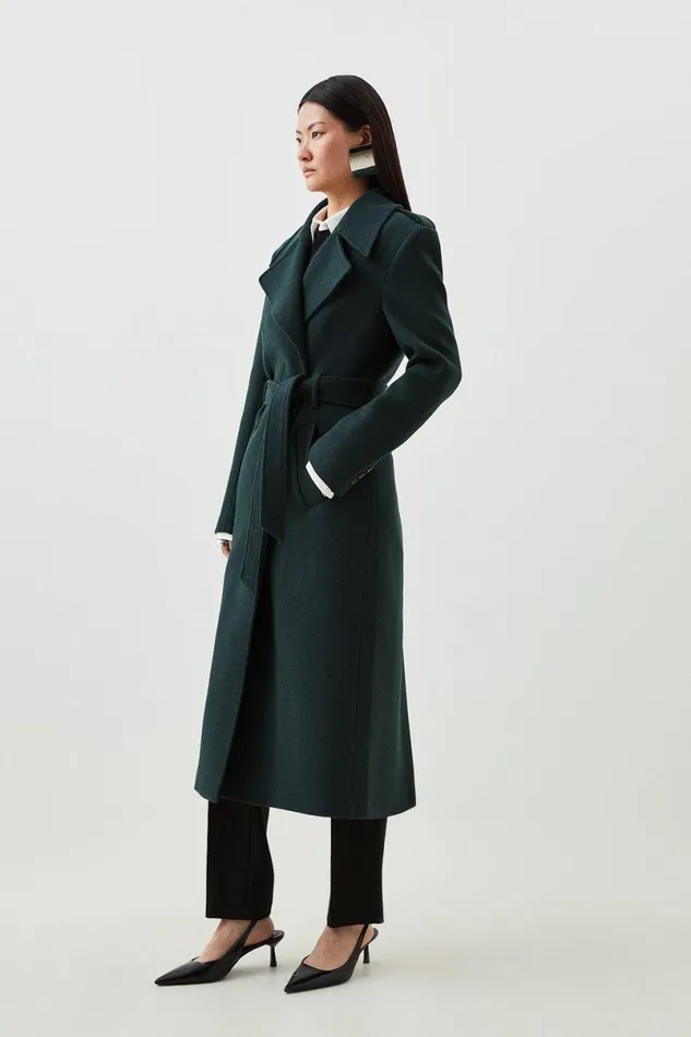 Italian Manteco Wool Blend Strong Shoulder Coat Forest Women Karen Millen Coats and Jackets