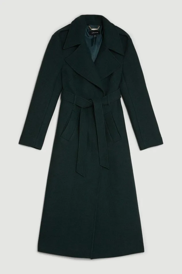Italian Manteco Wool Blend Strong Shoulder Coat Forest Women Karen Millen Coats and Jackets