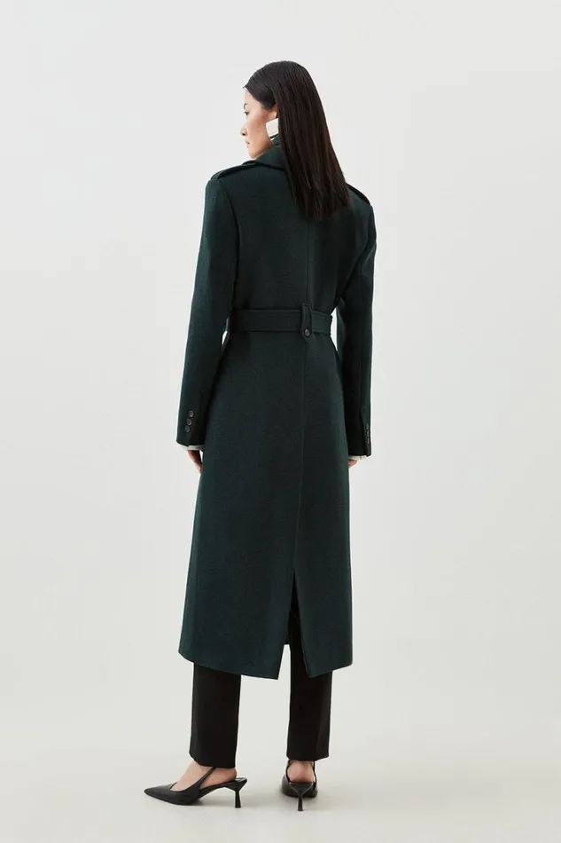 Italian Manteco Wool Blend Strong Shoulder Coat Forest Women Karen Millen Coats and Jackets